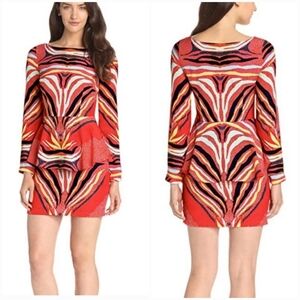 Mara Hoffman, Red Phoenix Boho Print Peplum Mini Dress, Size 6